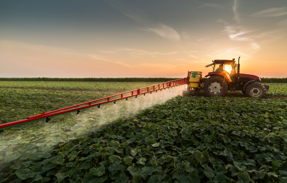Tractor at work in field