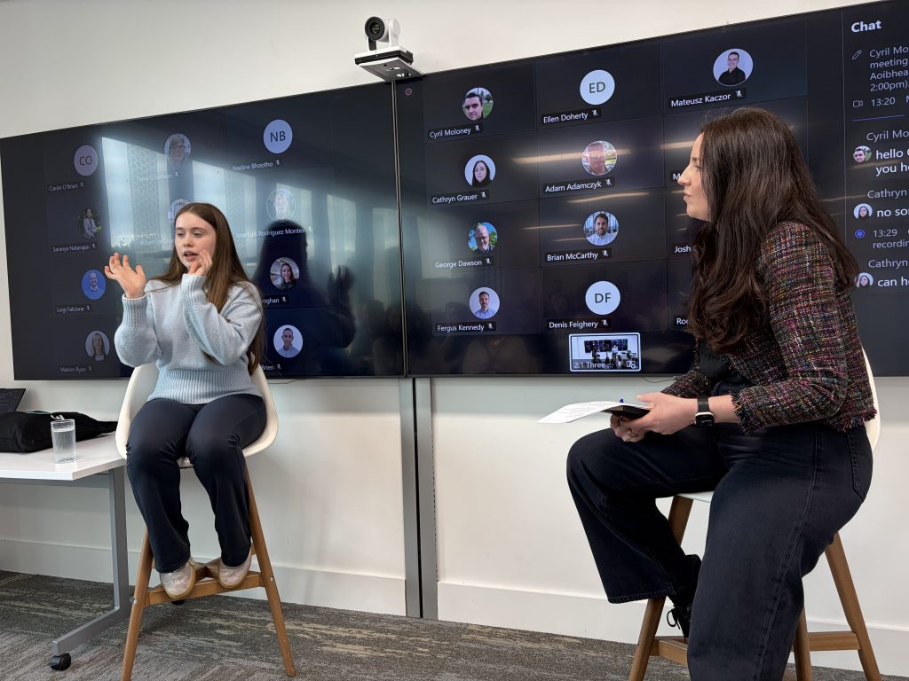 Young Scientist Exhibition 2026 winner Aoibheann Daly during her Q&A session at Cubic<sup>3</sup> Dublin