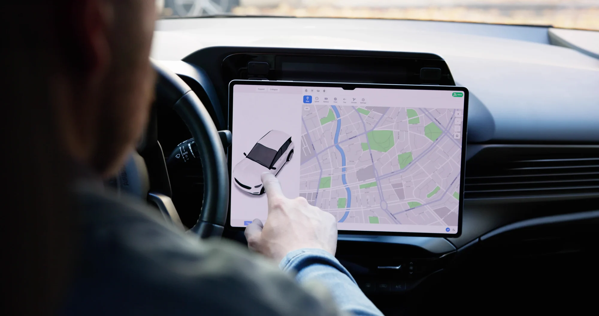 Driver checking connected car subscriptions on a software-defined vehicle dashboard